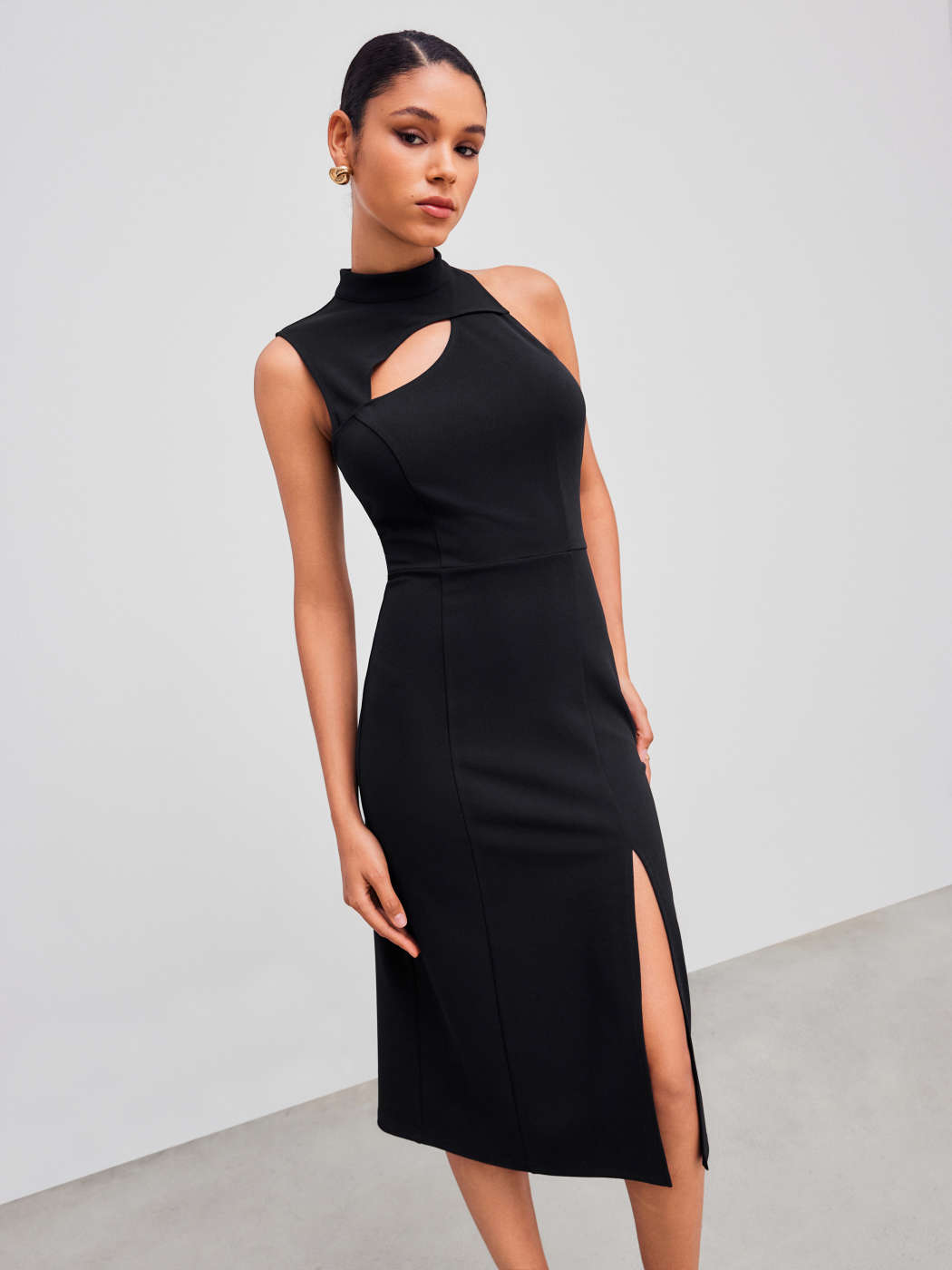 Vestido Midi Vestido Negro Con Jersey Jersey Vestido Midi