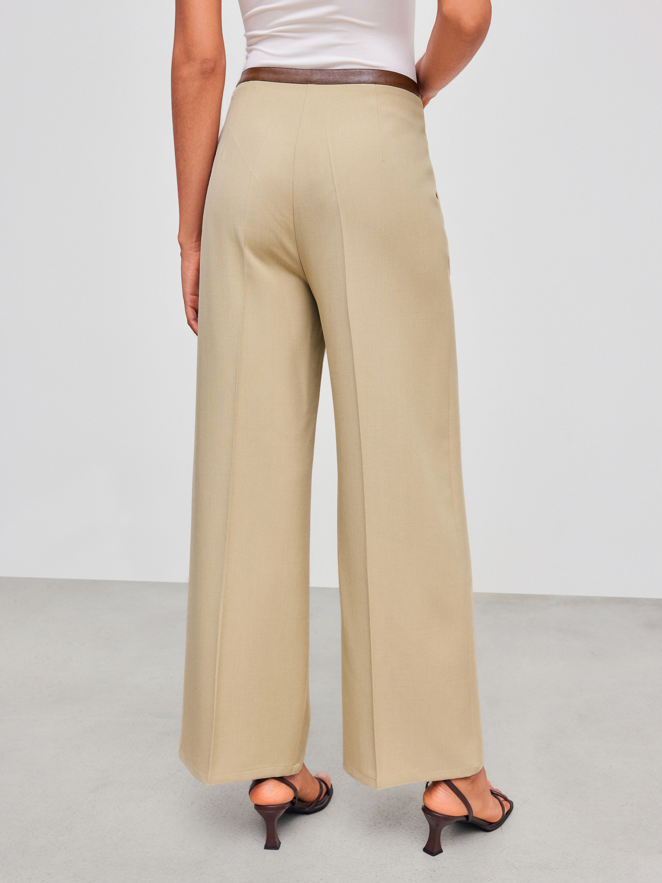 パンツ・ボトムスその他 No.0248 BMT washing beige wide PT Woven Woven Mid Rise Solid Wide Leg Trousers With Belt For