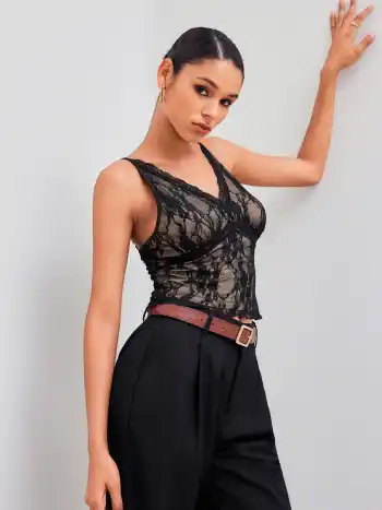 Spitzen-V-Ausschnitt Crop Tank Top
