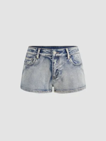 Stretch Cider Denim Low Rise Solid Micro Straight Leg Shorts