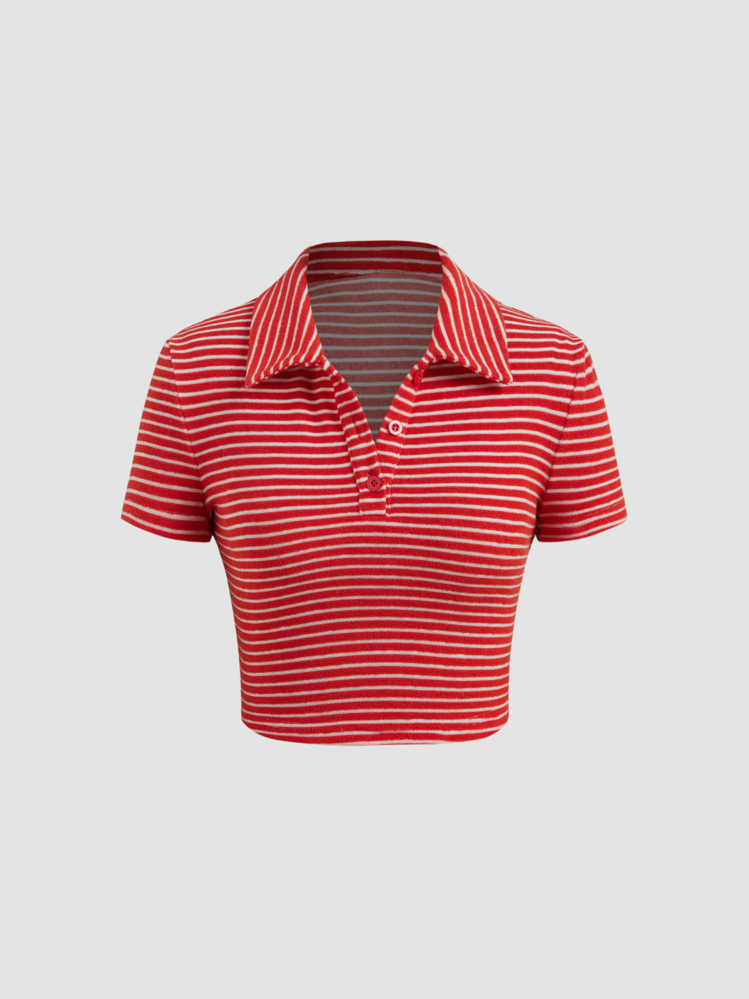 Polo Striped Button Crop Top