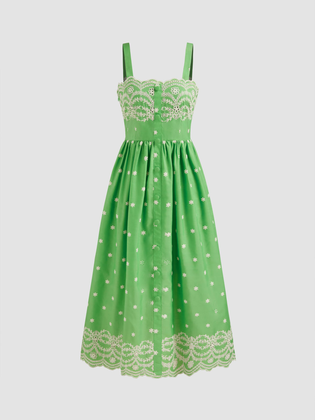 Gewebtes Quadratisches Hals Blumenstickerei Maxikleid