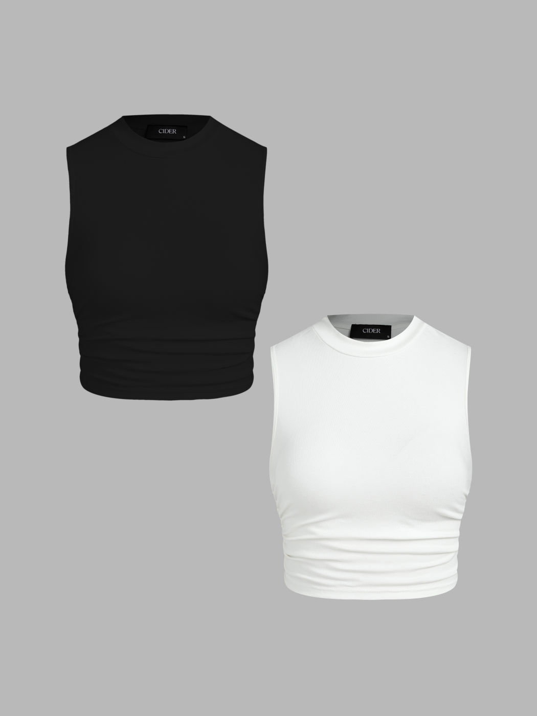 2er-Pack Rundhals Einfarbig Gerafftes Crop Tank Top