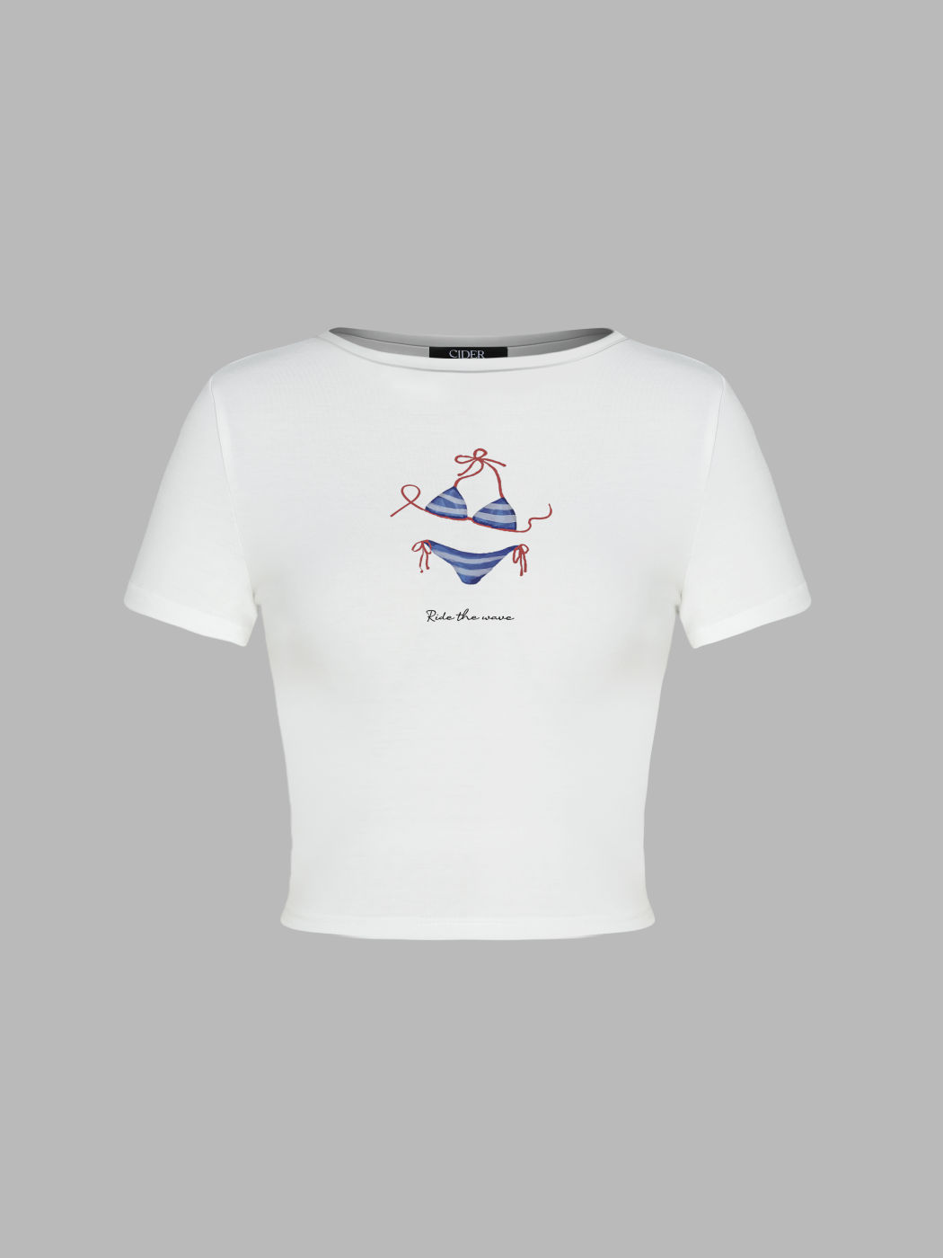 Ride The Wave Round Neckline Bikini Graphic Crop Tee