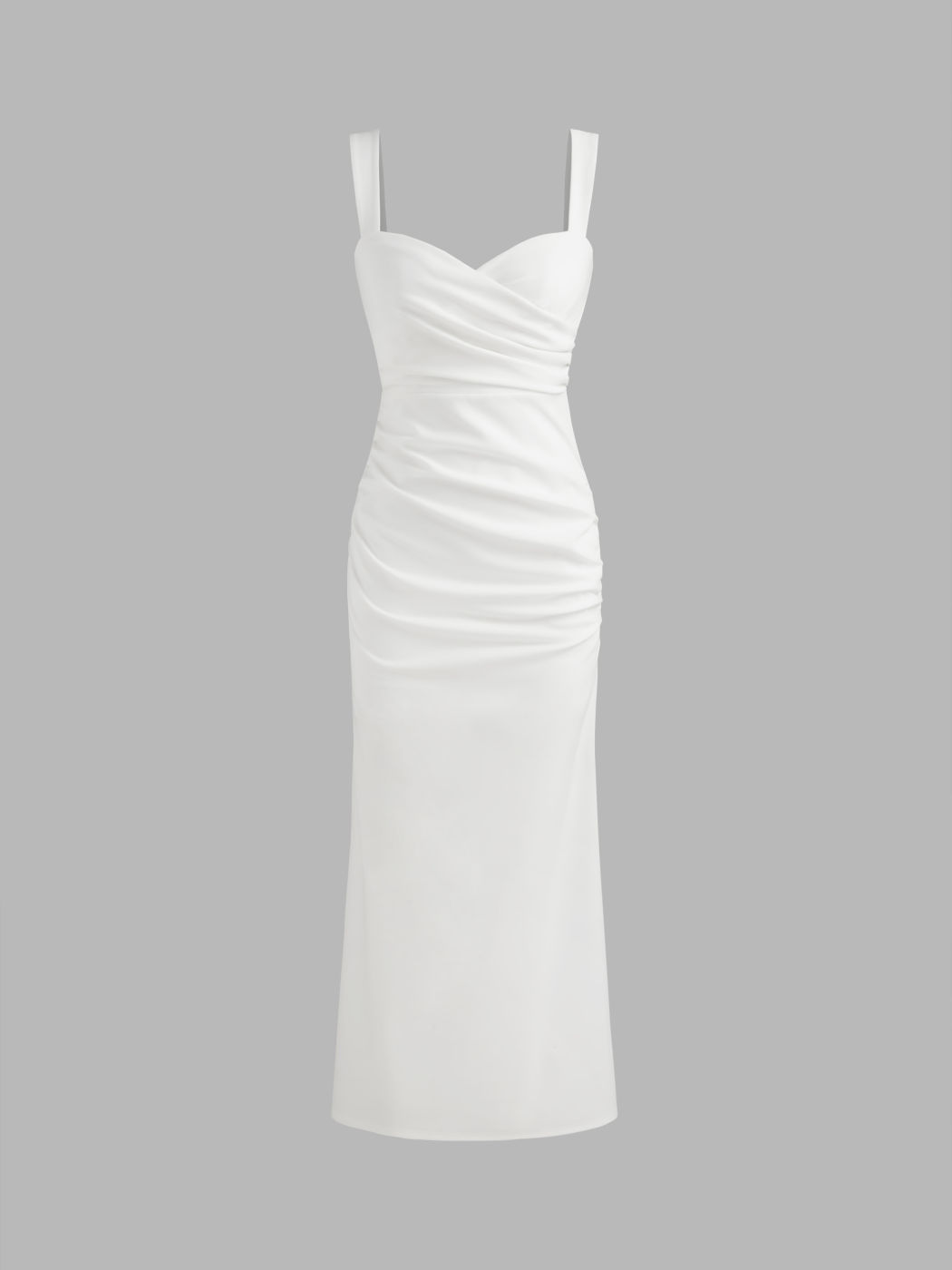 Woven Sweetheart Solid Ruched Maxi Dress