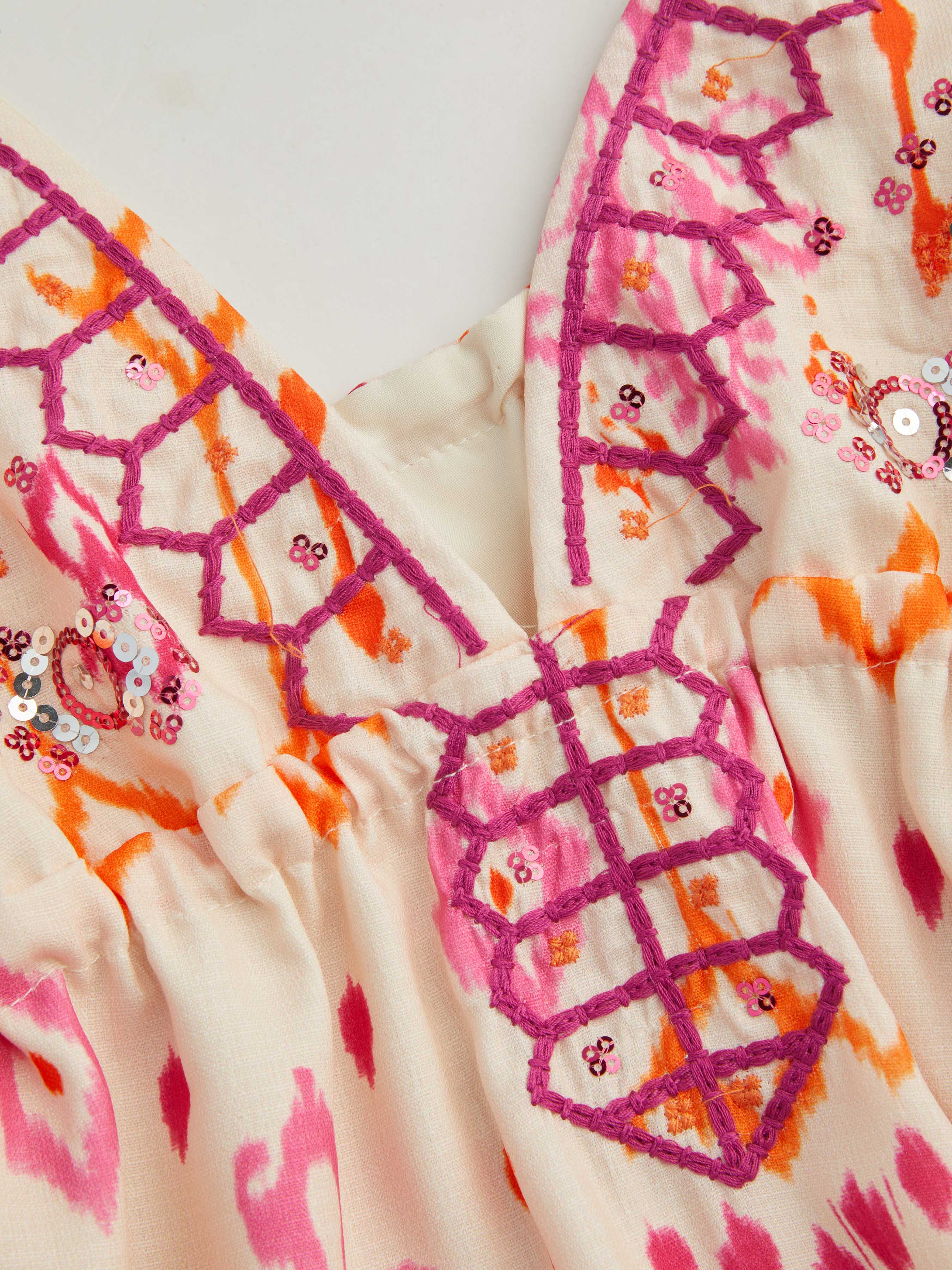 V-neck Aztec Ruffle Cami Crop Top