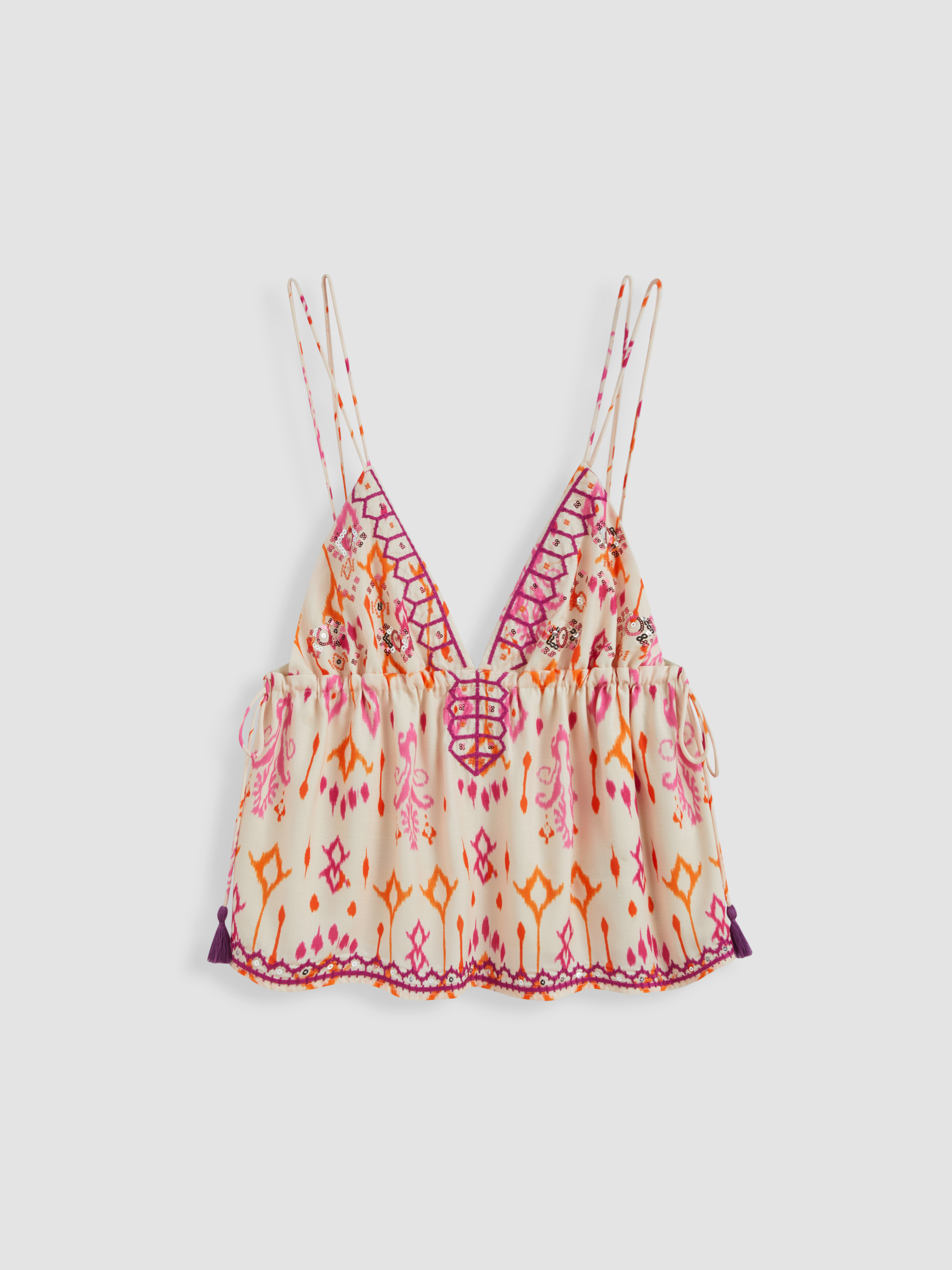 V-neck Aztec Ruffle Cami Crop Top