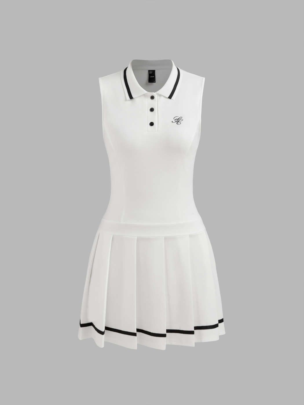 Drop Waist Dress Knit Fabric Polo Contrasting Binding Pleated Mini 