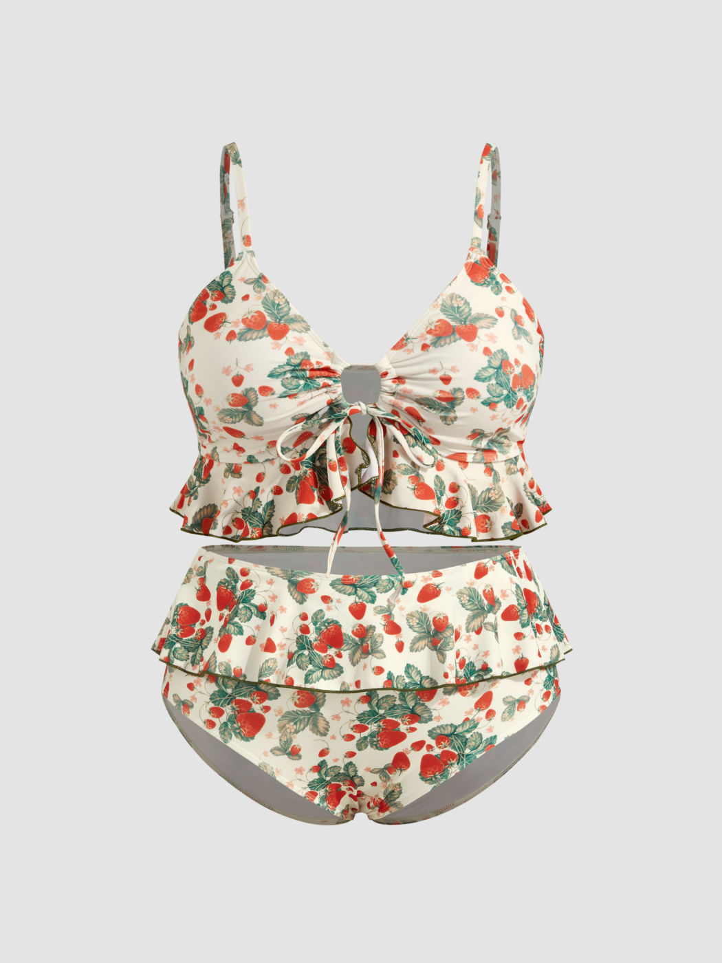 Formgebendes V-Hals-Strawberry-Grafik-Armband-Vollbedeckungs-Bikini Badekostüm Kurve & Plus