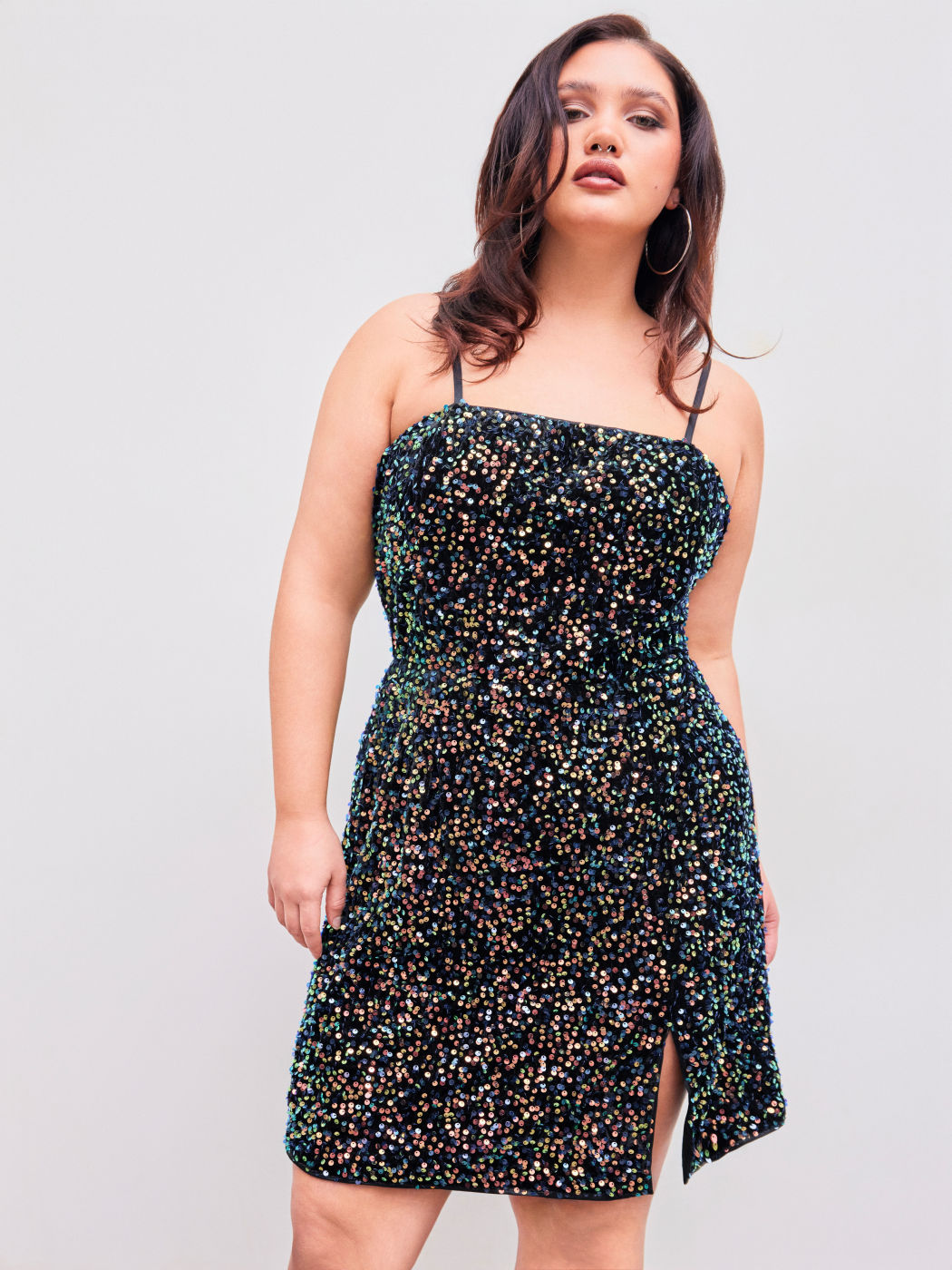  Pailletten Quadratischer Ausschnitt Split Minikleid Kurve & Plus