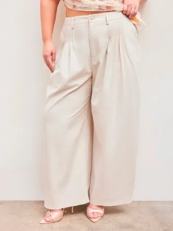 Pantaloni a gamba larga intrecciati a vita media con tasche a pieghe Curve & Plus