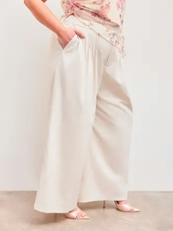 Pantaloni a gamba larga intrecciati a vita media con tasche a pieghe Curve & Plus