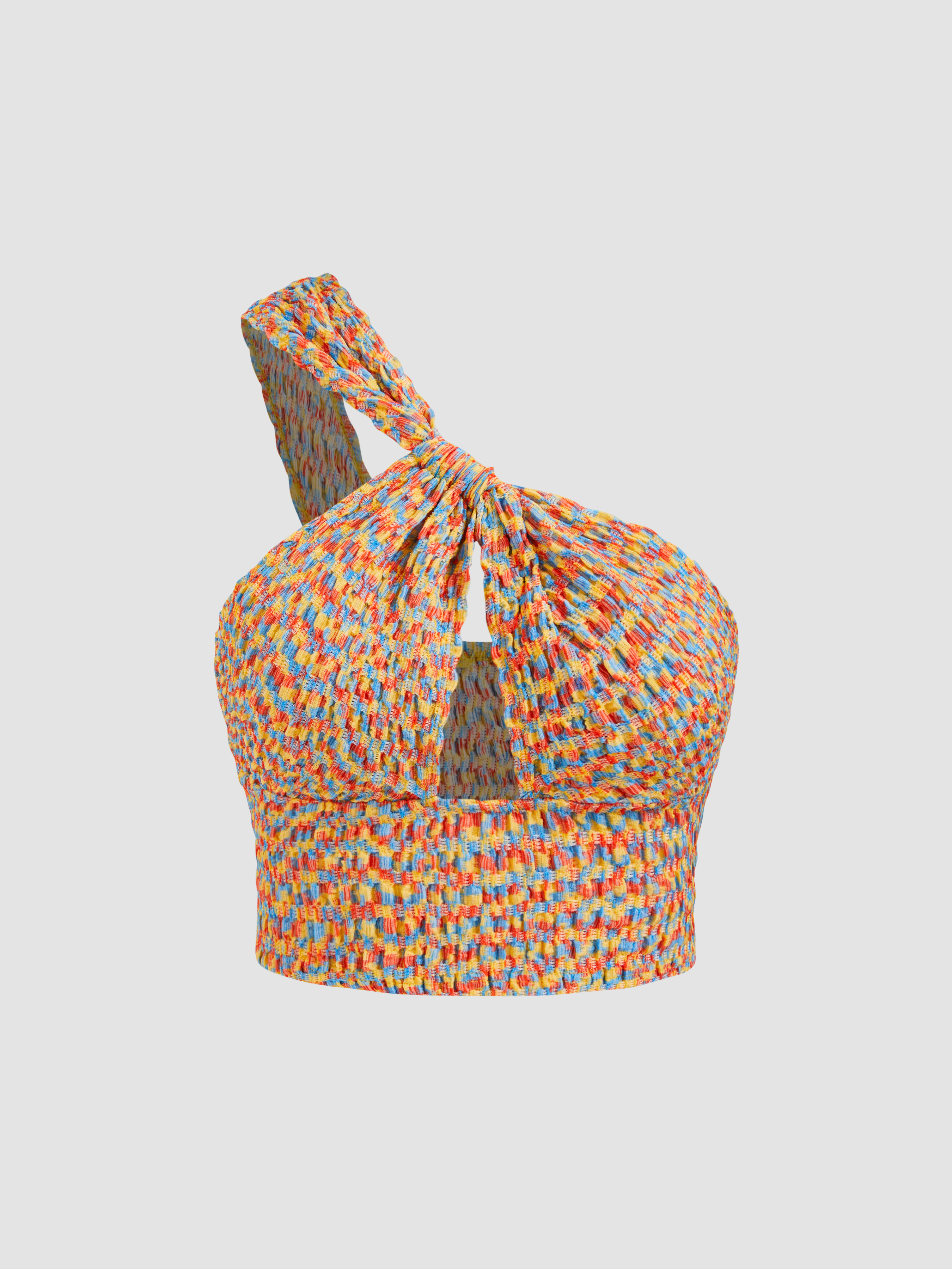 CIDER Asymmetrical Neck Colorful Cut Out Crop Top