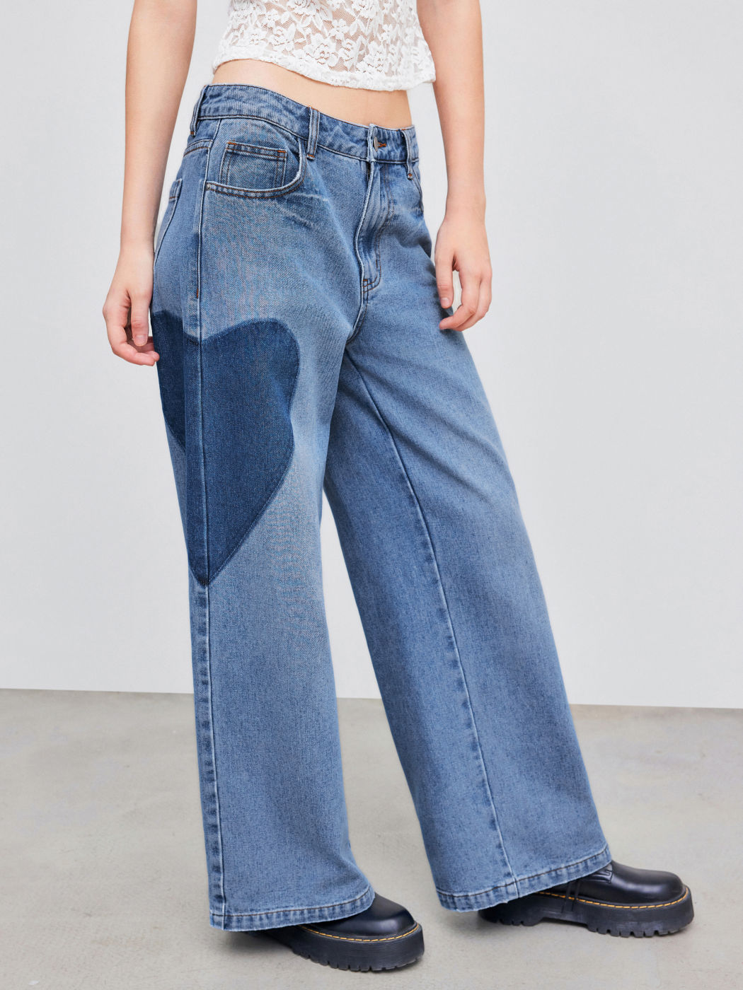 Cider Denim Mid Rise Heart Graphic Baggy Jeans