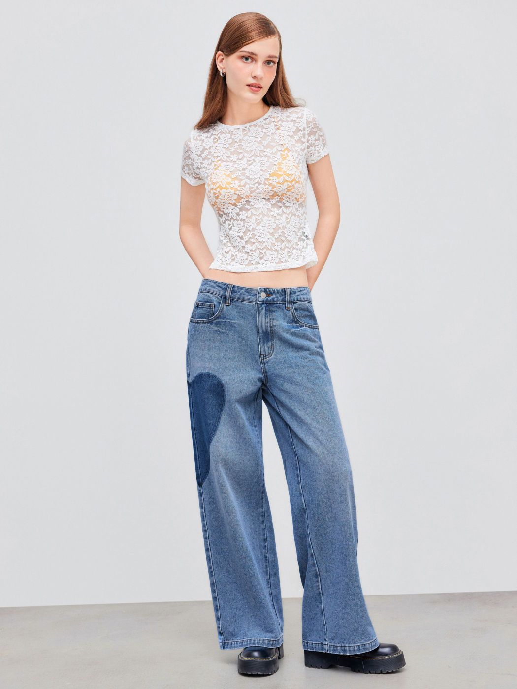 Cider Denim Mid Rise Heart Graphic Baggy Jeans