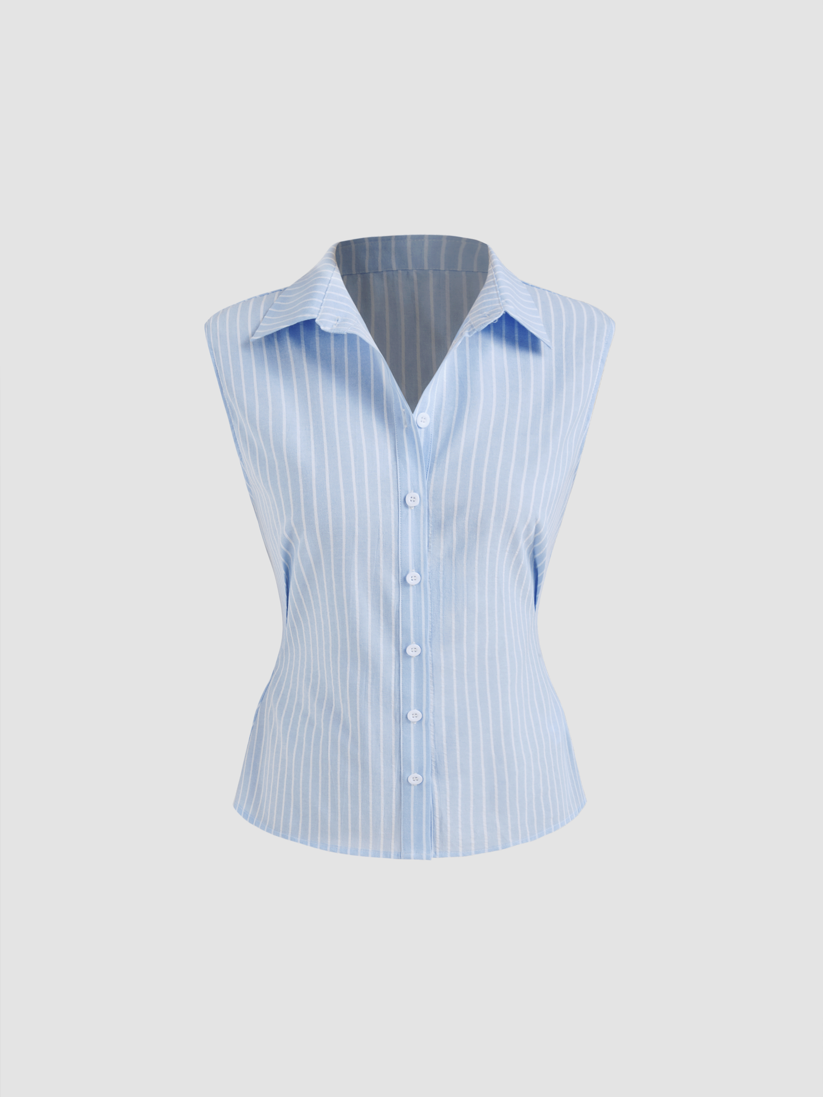 Collar Striped Sleeveless Shirt For Work