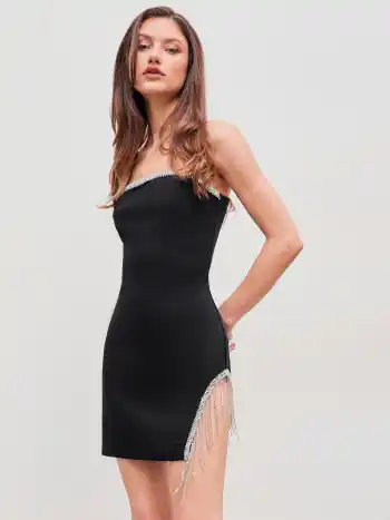 Gewebtes Mini-Kleid mit Strass-Tasseln
