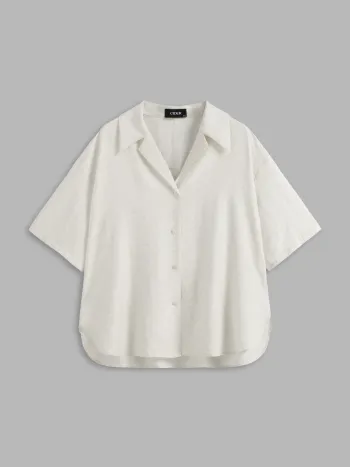 Linen-blend Collar Solid Short Sleeve Shirt Curve & Plus