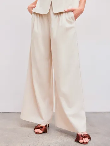 Leinen-Mix Mid Rise Einfarbig Falten Weite Hosen