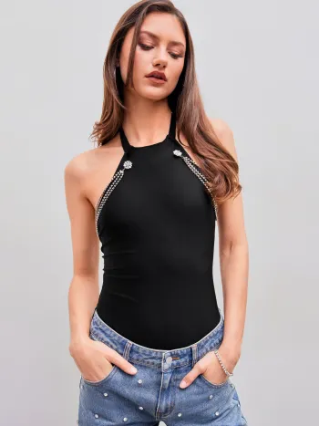 Halter Einfarbiger Strassketten-Body
