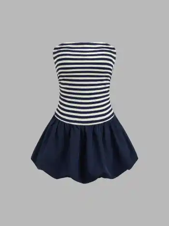Gestreiftes Bubble-Saum Mini Kleid