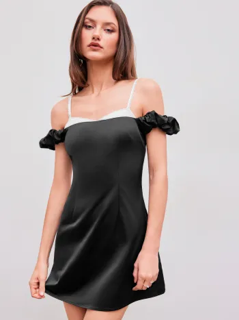 Satin Sweetheart Kontrastierende Einfassung Minikleid