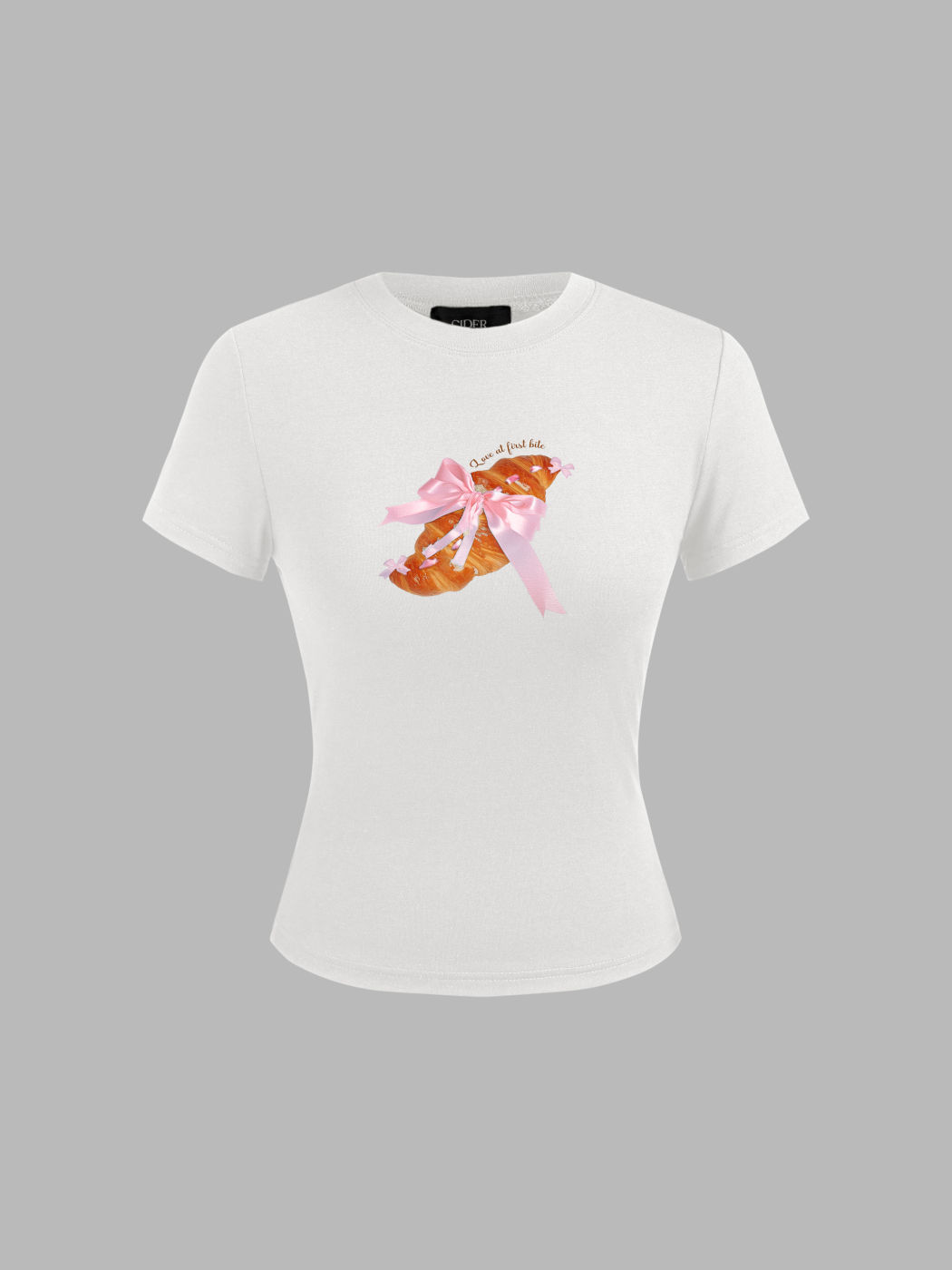 Round Neckline Bowknot Croissant Graphic Short Sleeve Tee