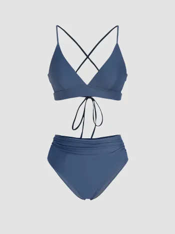 V-neck Tie Back Shaping Bikini Swimsuit