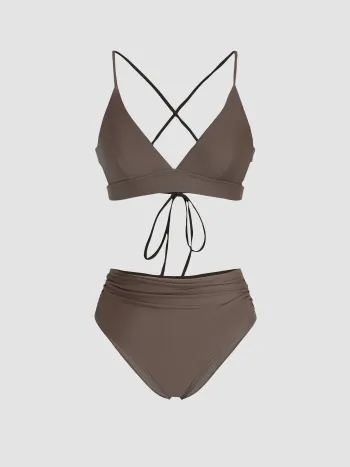 Costume da bagno bikini modellante con scollo a V e schiena tirata