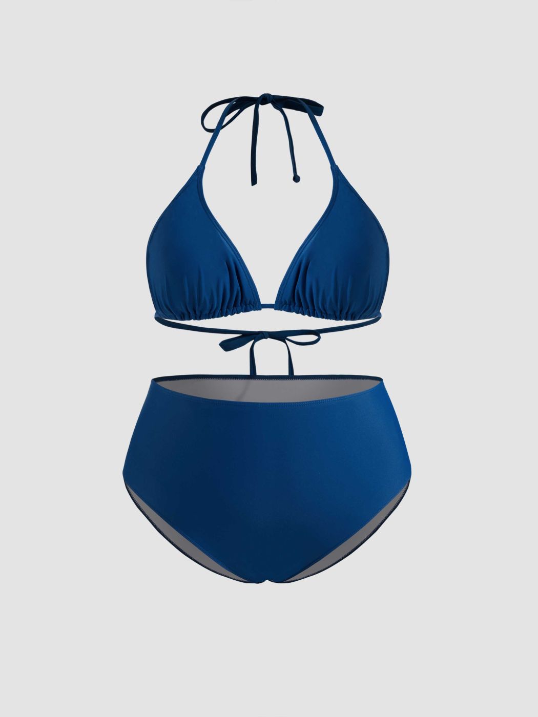 V-neck Solid Knotted Triangle Cheeky Bikini Set With Mesh Sarong Curve & Plus