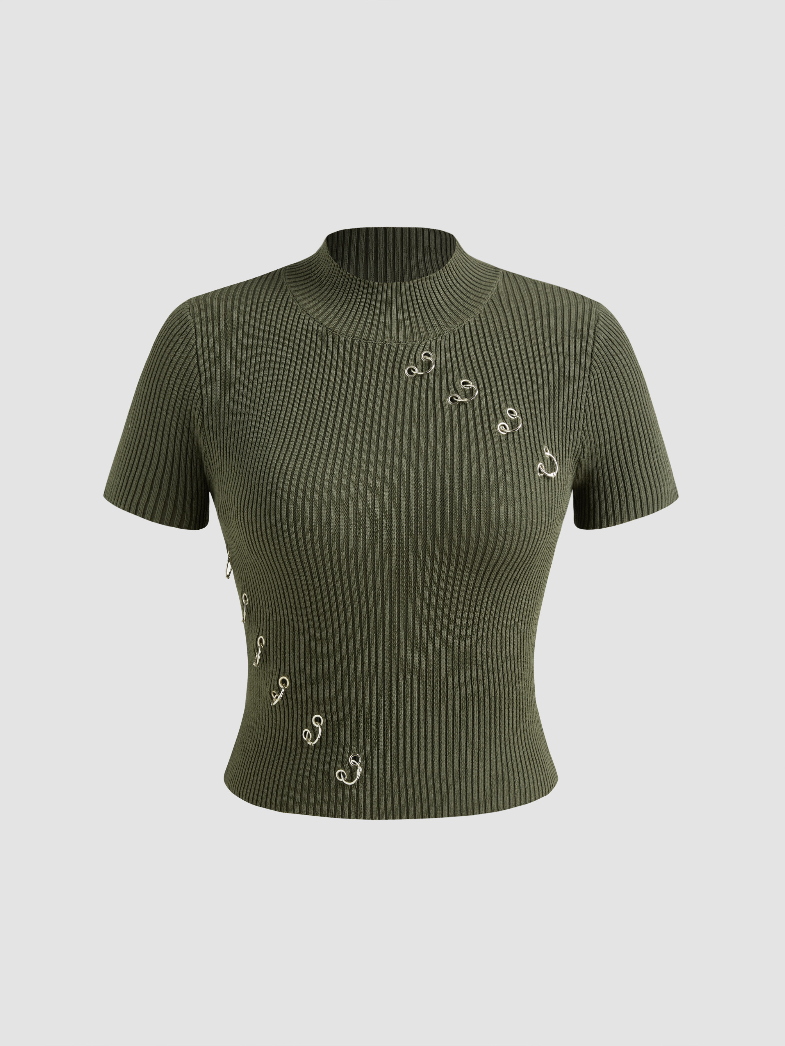 Knit Fabric Round Neckline Graphic Star Ripped Knitted Short