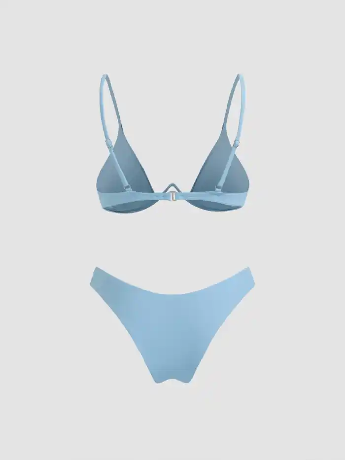 Surf League Halter Neckline Graphic Knotted Triangle Cheeky Bikini Set With Cover Up Shorts