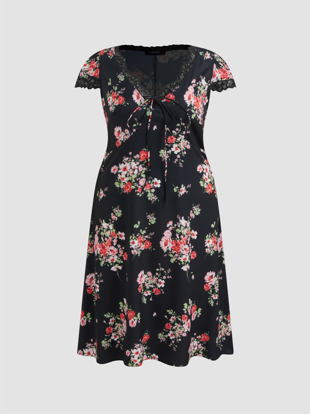 Chiffon V-Ausschnitt Blumen Spitzenbesatz Geknotetes Midikleid Kurve & Plus
