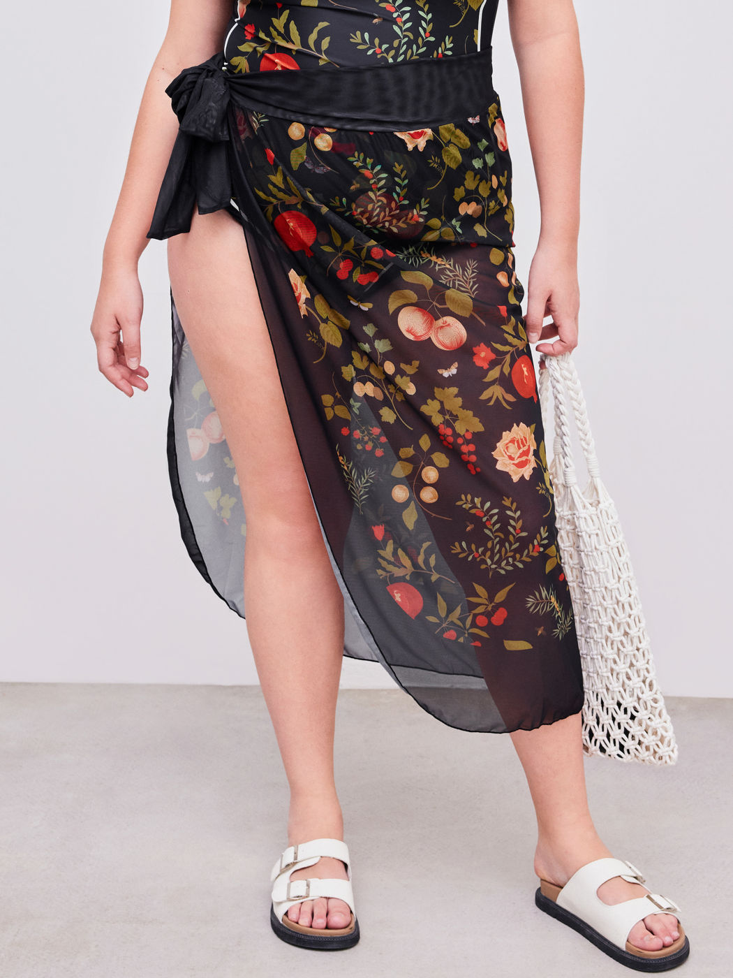 Mesh Fruit & Floral Cover Up Skirt Curve & Plus