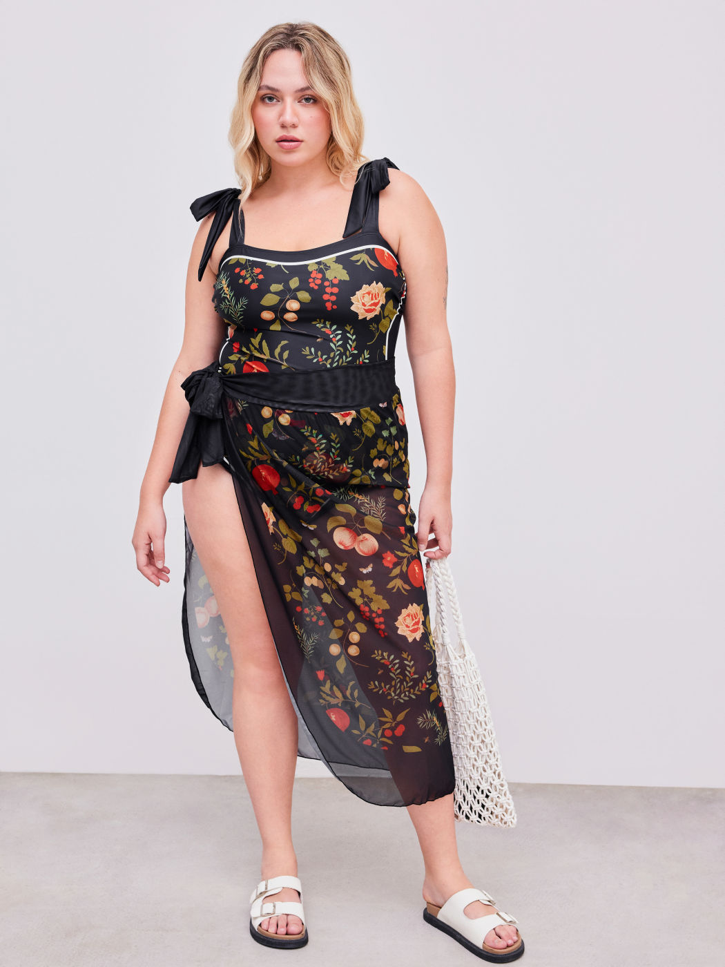 Mesh Fruit & Floral Cover Up Skirt Curve & Plus