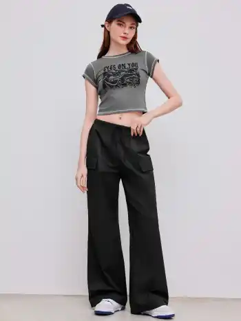 Cargo Knotted Pocket Wide Leg Trousers 