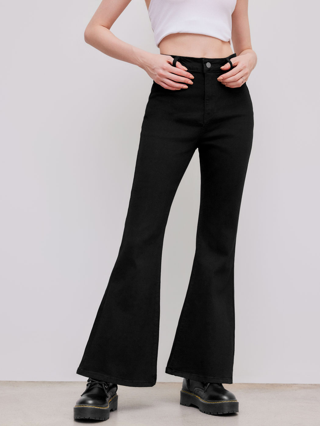 High Stretch Denim High Waist Flared Jeans