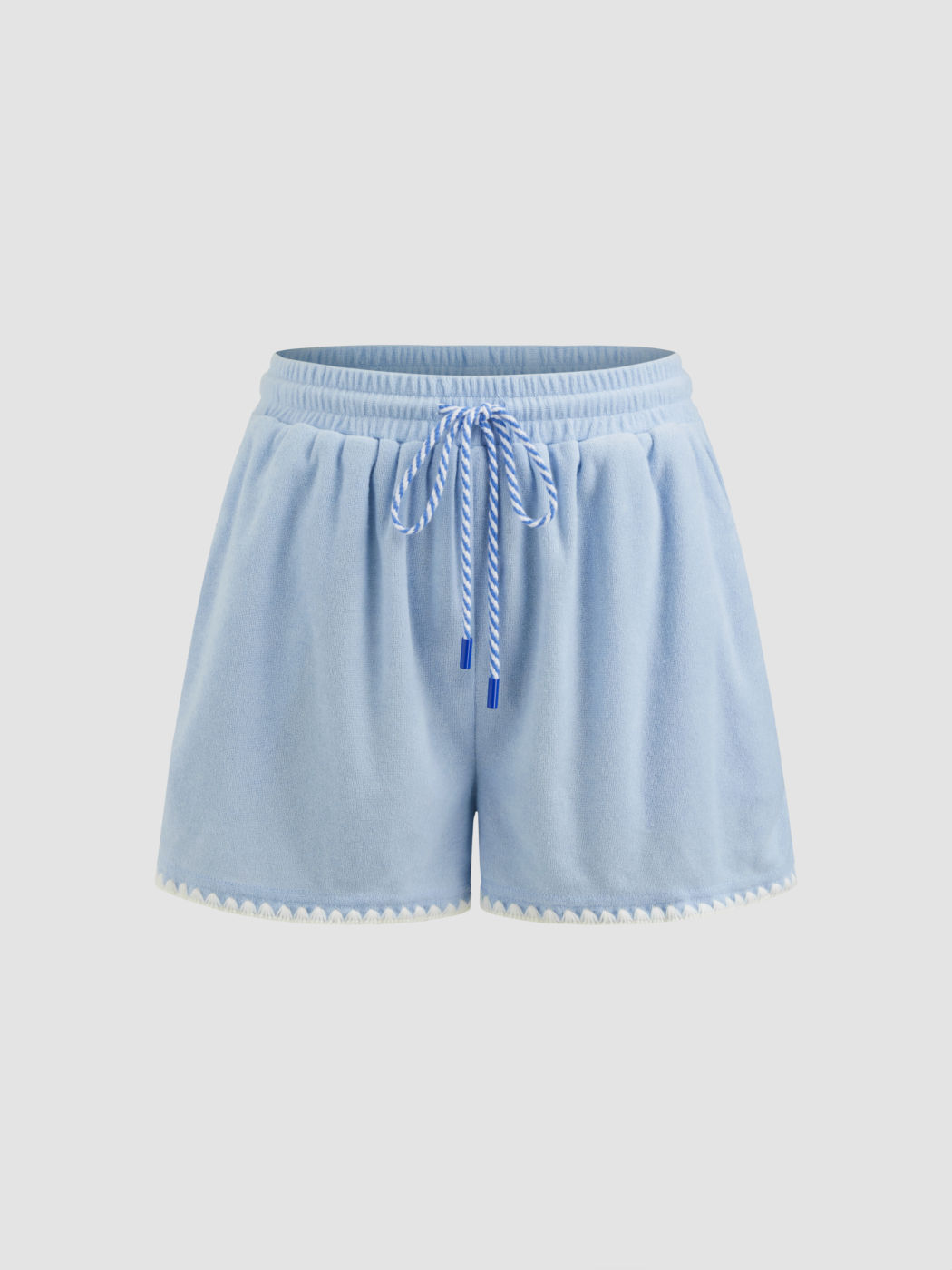 Terry Mid Rise Solid Contrast Binding Knotted Shorts