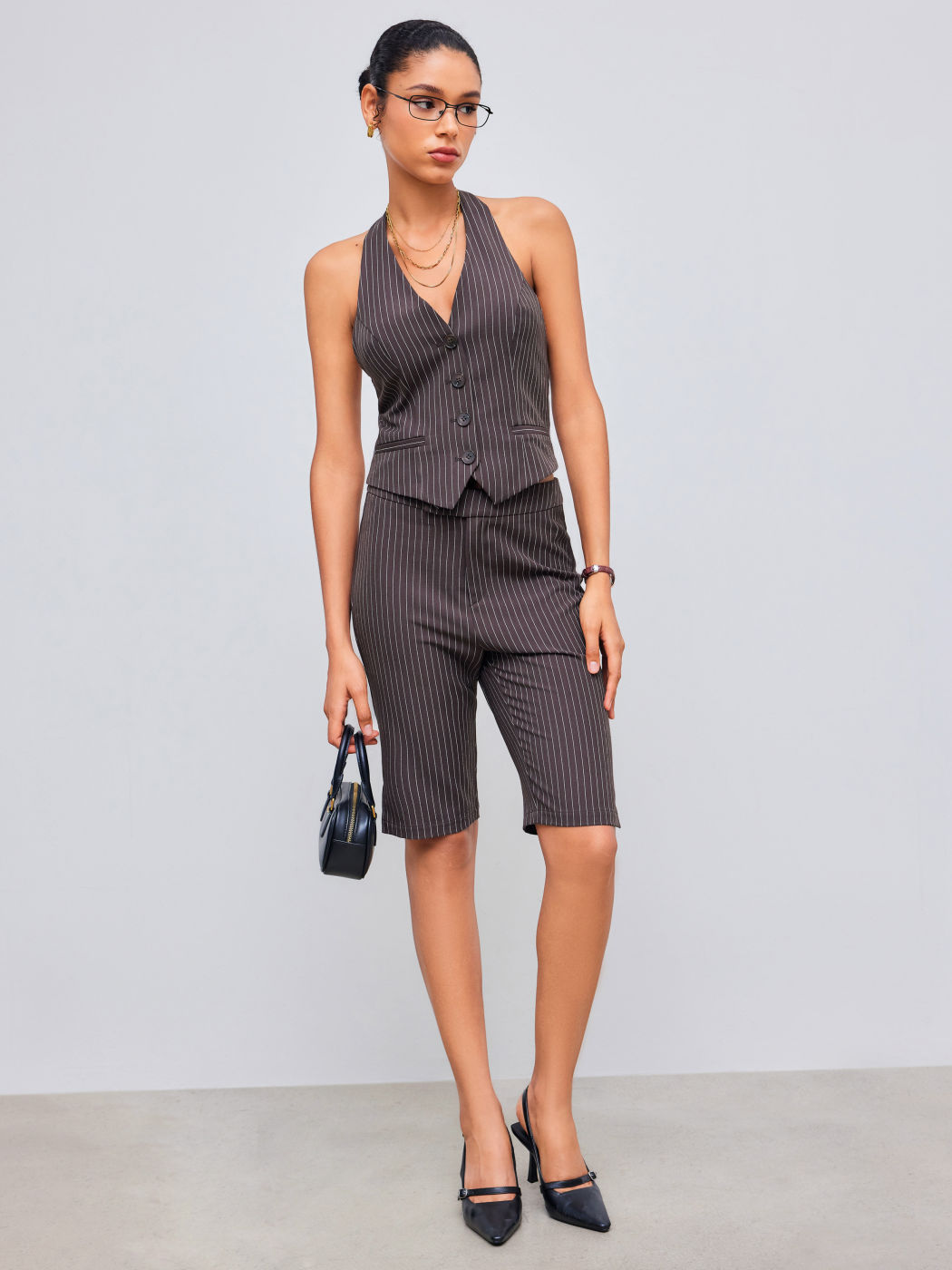 Woven Halter Striped Blazer Vest