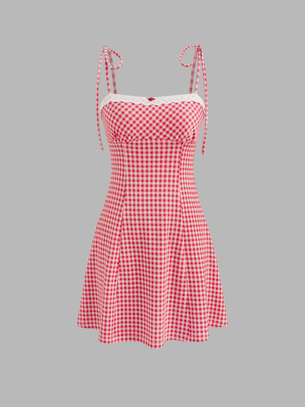 Square Neck Gingham Bowknot Mini Dress