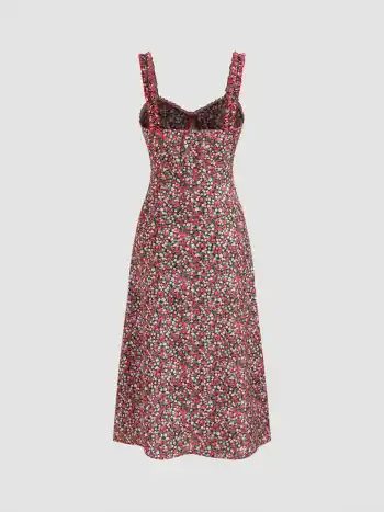  Scoop Ausschnitt Ditsy Floral Lettuce Trim Midikleider