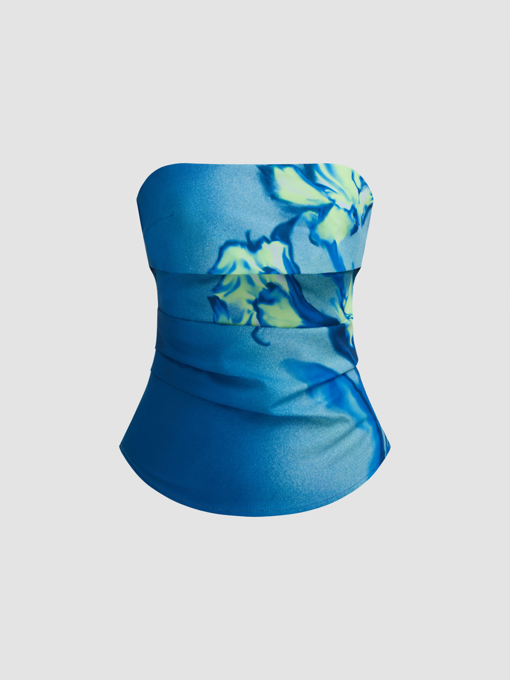 Floral Gradient Ruched Zipper Tube Top