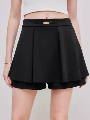 Einfarbiger Plissee-Skort mit mittlerer Taille