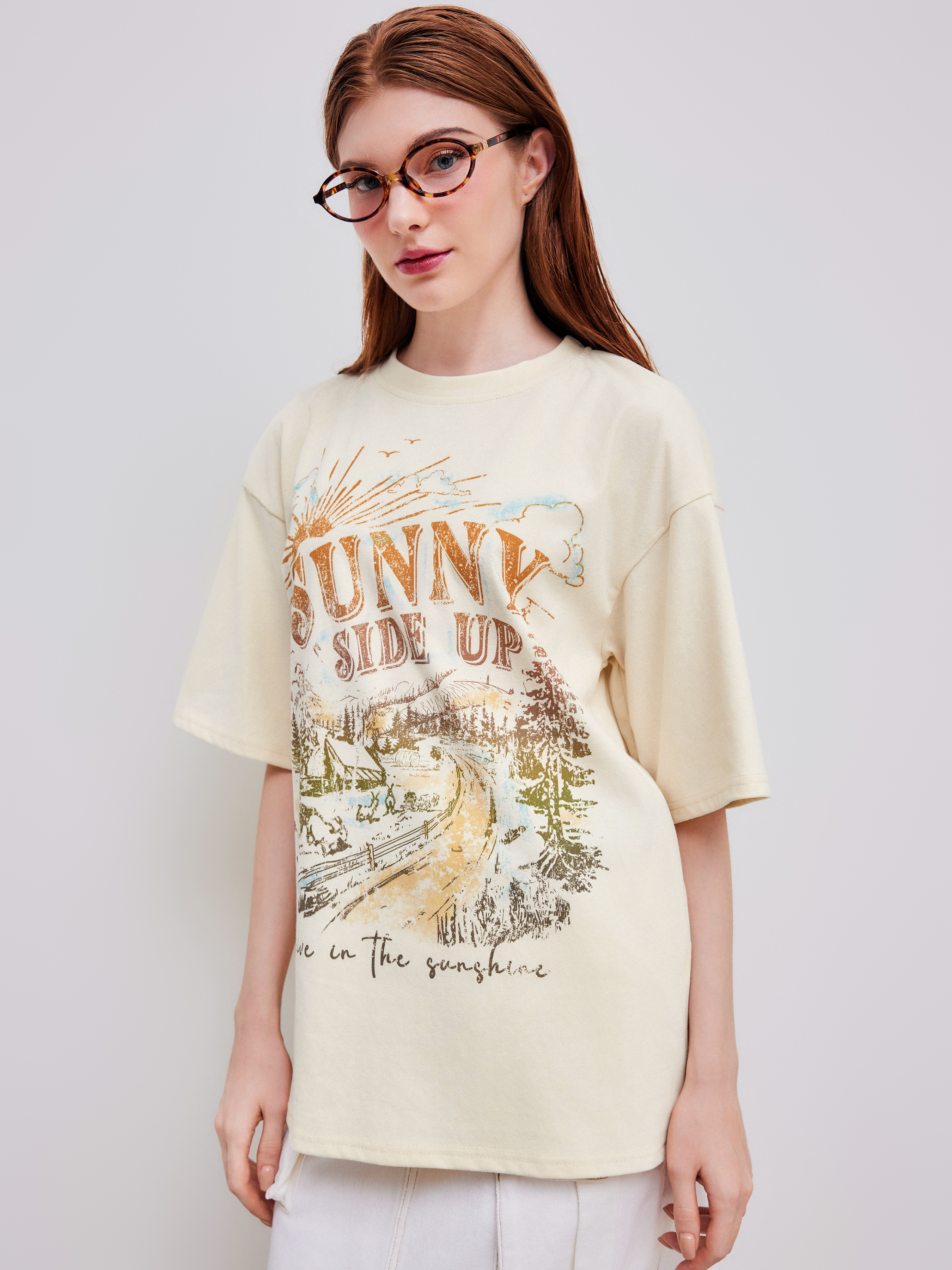 Graphic Tee Summer Tops Cute Tops Knit Fabric Sunny Side Up