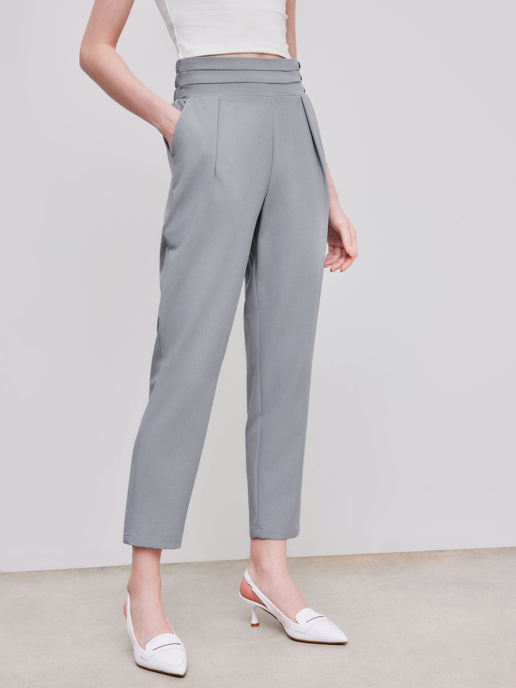 High Waist Solid Tapered Trousers