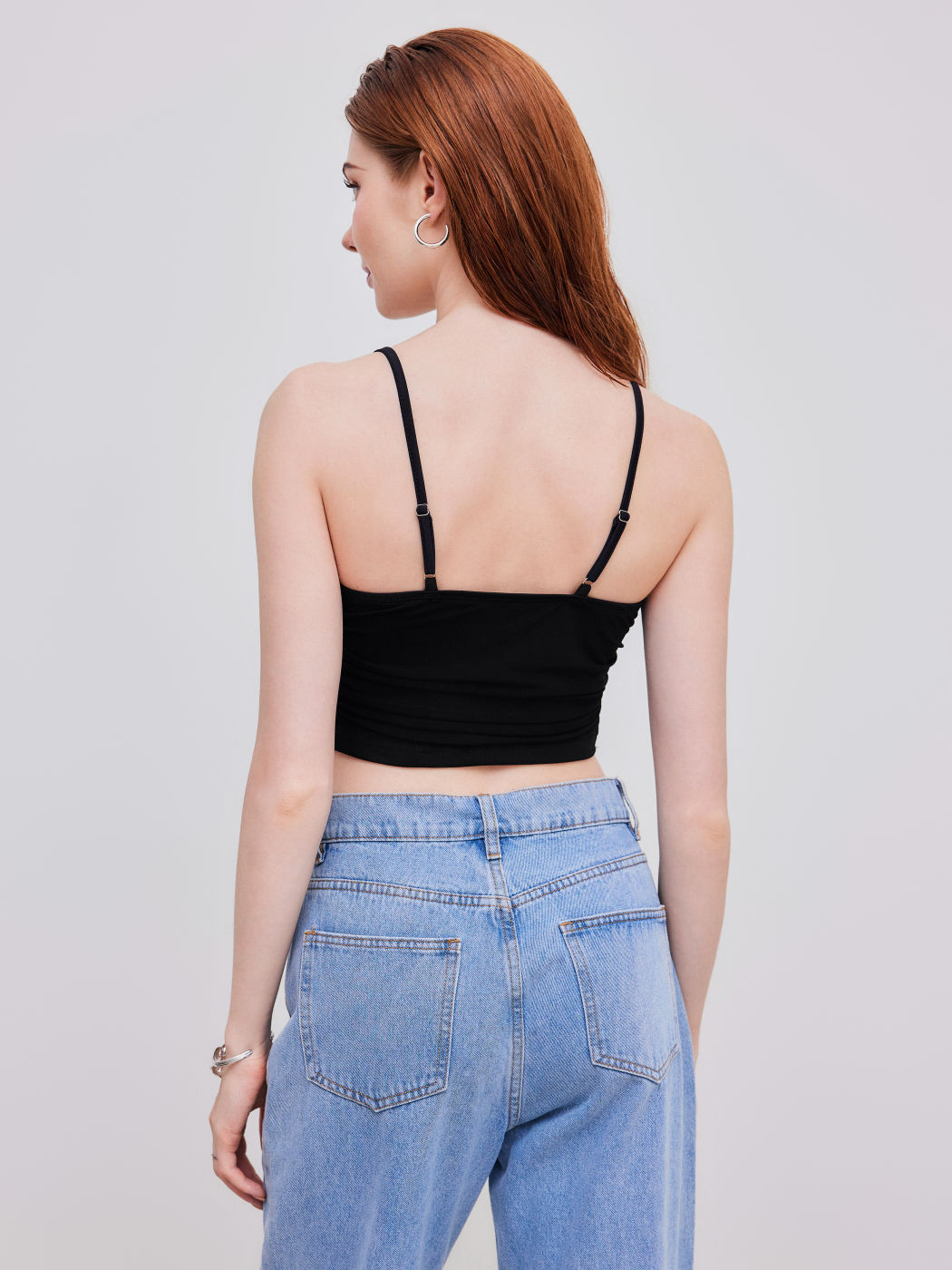  Mesh V-Ausschnitt Gerafftes Crop Top