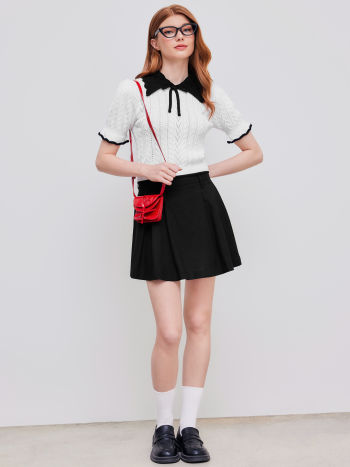 Polo Contrasting Trim Knit Short Sleeve Crop Top For Daily Casual Date