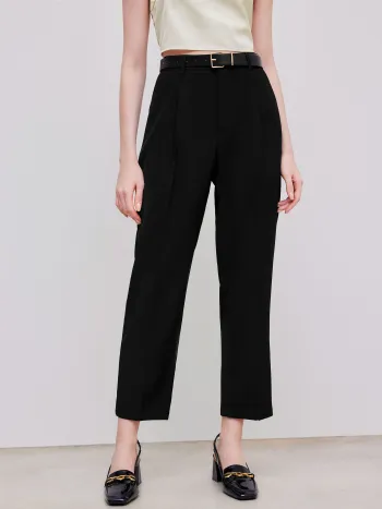 Hoch taillierte einfarbige Cropped Tapered Hosen mit Gürtel