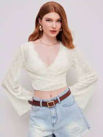 Blouse à nouer dos floral col en V