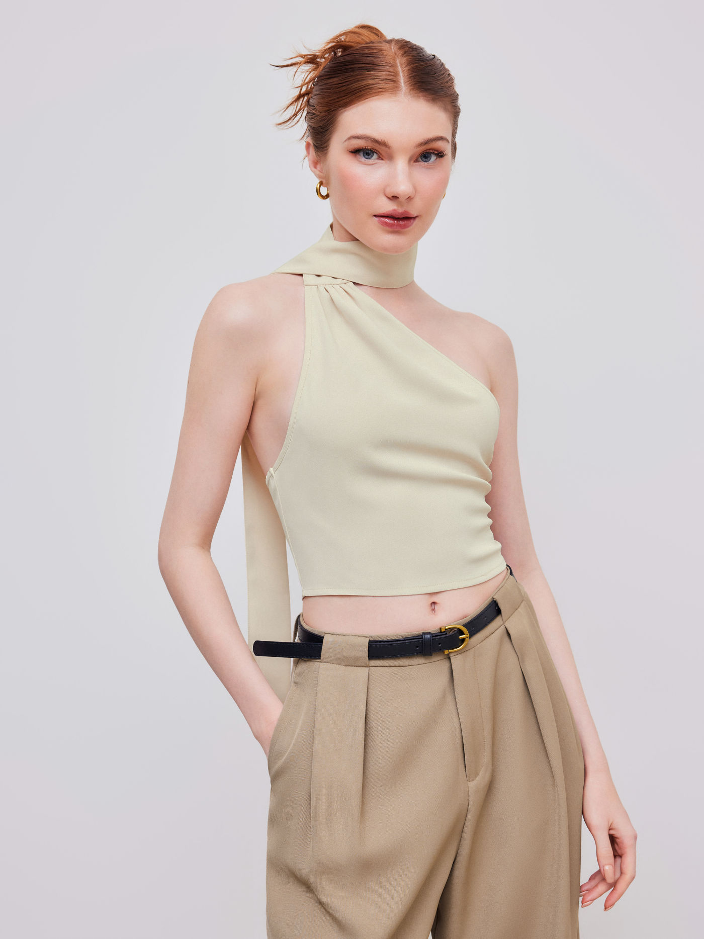 Asymmetrical Neck Crop Top